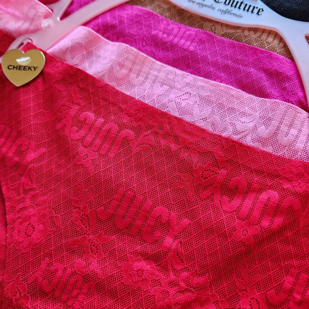 NWT Juicy Couture Underwear Set Lace Lacy Cheeky 5 Pack Red Pink, Women's Size L - Picture 3 of 7
